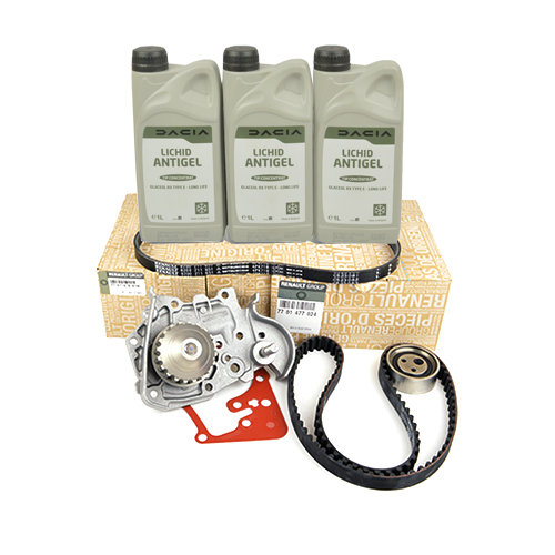Pachet kit distributie, pompa apa si curea (fara servo, fara AC, antigel) - inainte de 11.2009 - Logan 1 - 1.6 mpi ORIGINAL - Apasa pe imagine pentru inchidere