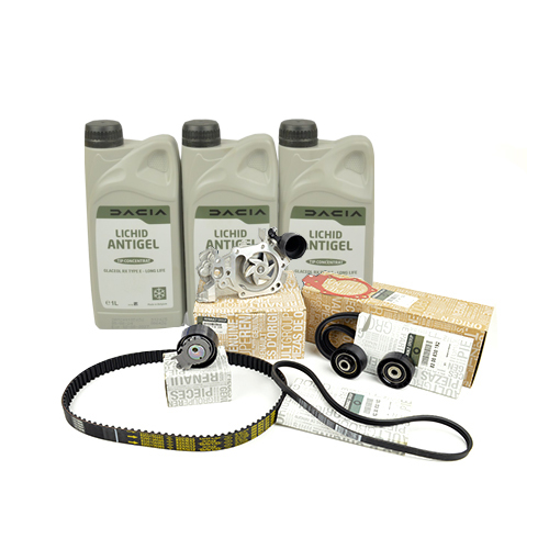 Pachet kit distributie, pompa apa si kit accesorii (cu Servo, cu AC, antigel) Logan 1 - 1.2 16v ORIGINAL - Apasa pe imagine pentru inchidere